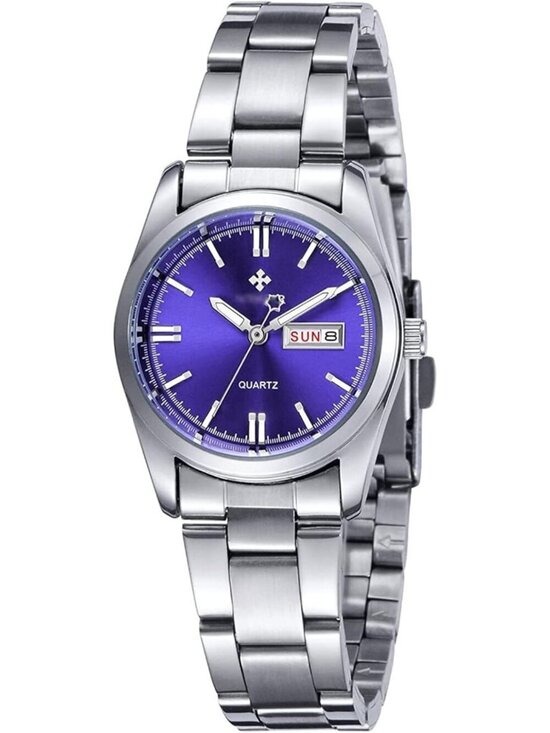 Women\'s Blue Dial Analog Quartz Silver Stainless Steel Luminous Waterproof Watch